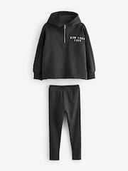 Charcoal Grey Slogan Half Zip Hoodie And Legging Set (3-16yrs) - Image 6 of 9