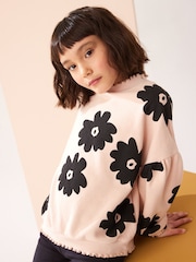 Schwarz geblümt - Set aus Sweatshirt und gerippter Schlaghose (3-16 Jahre) - Bild 4 von 5