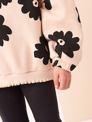 Schwarz geblümt - Set aus Sweatshirt und gerippter Schlaghose (3-16 Jahre) - Bild 5 von 5