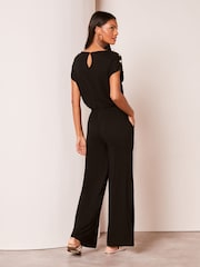 Lipsy Black Miltary Button Shorts Sleeve Jersey Jumpsuit - Image 2 of 4
