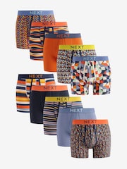 Navy Blue/Orange Spot/Stripe 10 pack A-Front Boxers - Image 1 of 13