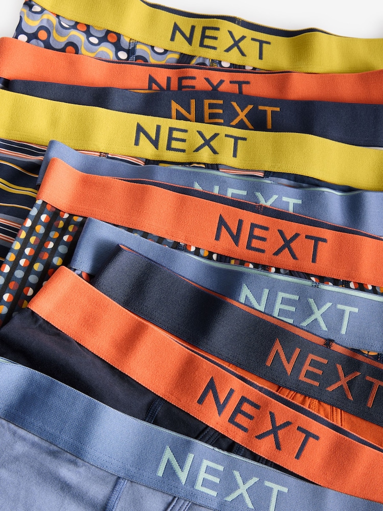Navy Blue/Orange Spot/Stripe 10 pack A-Front Boxers - Image 13 of 13