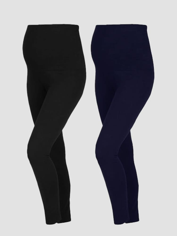 Marineblau & Schwarz - Jojo Maman Bébé – 2er-Pack Leggings mit hohem Baumwollanteil (Umstandsmode) - Image 1 of 3