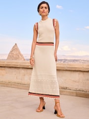 Love & Roses Ivory White Sleeveless Crochet Stitch Knitted Midi Dress - Image 1 of 4