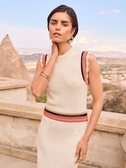 Love & Roses Ivory White Sleeveless Crochet Stitch Knitted Midi Dress - Image 2 of 4