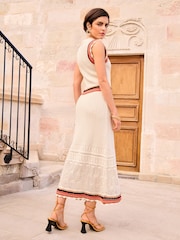 Love & Roses Ivory White Sleeveless Crochet Stitch Knitted Midi Dress - Image 3 of 4