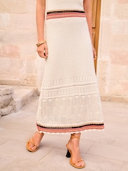 Love & Roses Ivory White Sleeveless Crochet Stitch Knitted Midi Dress - Image 4 of 4