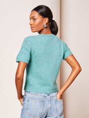 Lipsy Teal Blue Short Sleeve Patterned Knit Top - Image 2 of 4