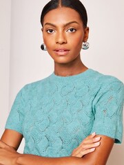 Lipsy Teal Blue Short Sleeve Patterned Knit Top - Image 4 of 4