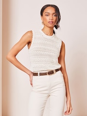 Lipsy Ivory White Crochet Knitted Sleeveless Vest Top - Image 1 of 4