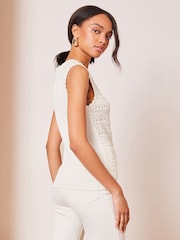 Lipsy Ivory White Crochet Knitted Sleeveless Vest Top - Image 2 of 4