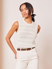 Lipsy Ivory White Crochet Knitted Sleeveless Vest Top - Image 4 of 4