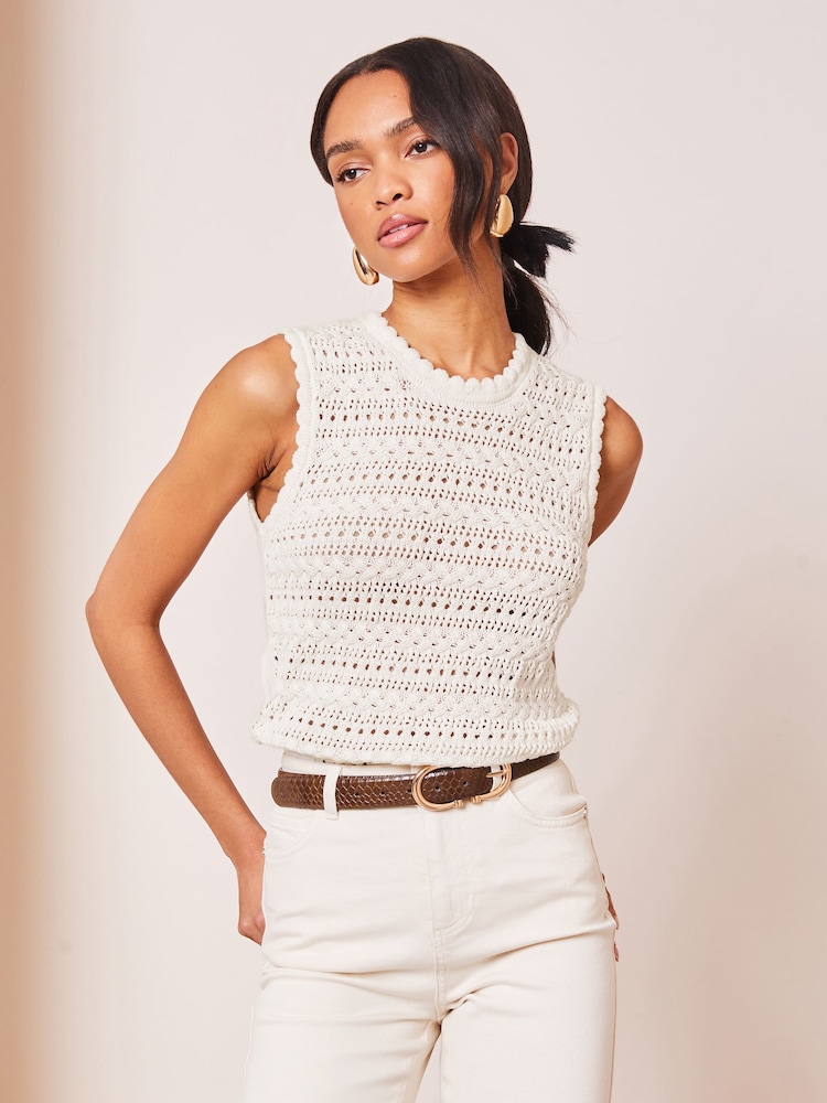 Lipsy Ivory White Crochet Knitted Sleeveless Vest Top - Image 4 of 4