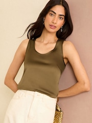 Love & Roses Khaki Green Satin Front Jersey Back Vest - Image 1 of 4