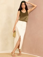 Love & Roses Khaki Green Satin Front Jersey Back Vest - Image 4 of 4
