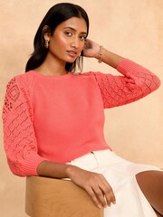 Love & Roses Pink Crochet Sleeve Knitted Top - Image 2 of 4