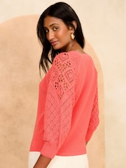 Love & Roses Pink Crochet Sleeve Knitted Top - Image 3 of 4