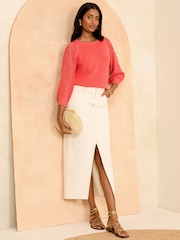 Love & Roses Pink Crochet Sleeve Knitted Top - Image 4 of 4