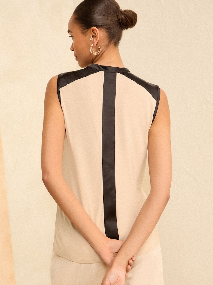 Love & Roses Black Tipped Satin Front Jersey Back V Neck Vest - Image 2 of 4