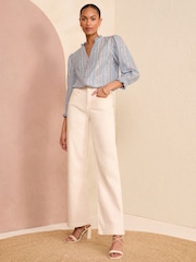 Love & Roses Blue Stripe Metallic Embroidered V Neck 3/4 Sleeve Blouse - Image 4 of 4