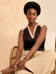 Love & Roses Ivory White Tipped Satin Front Jersey Back V Neck Vest - Image 4 of 4