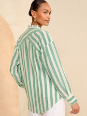 Love & Roses Green and White Viscose Linen Blend Stripe Button Through Shirt - Image 3 of 4