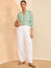 Love & Roses Green and White Viscose Linen Blend Stripe Button Through Shirt - Image 4 of 4