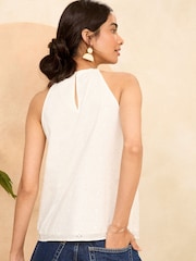 Love & Roses Ivory White Broderie Lace Trim Halterneck Top - Image 3 of 4