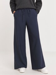 Simply Be Blue Drawcord Wide Leg Trousers - Image 1 of 4