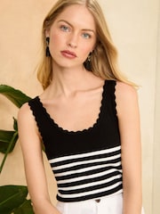 Love & Roses Black/White Scallop Scoop Neck Knitted Top - Image 1 of 4