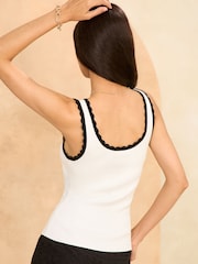 Love & Roses White Scallop Scoop Neck Knitted Top - Image 3 of 3