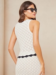 Lipsy Black/White Mono Ruffle Crochet Stripe Vest - Image 4 of 4