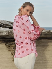 Love & Roses Pink and Red Broderie Petite Embroidered V Neck 3/4 Sleeve Blouse - Image 3 of 4