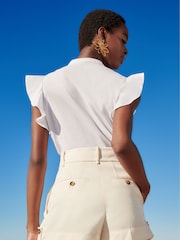 Love & Roses White Flutter Sleeve Cutwork Blouse With Linen - Image 3 of 4