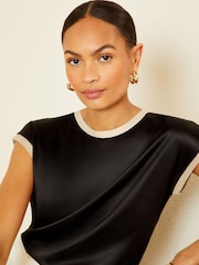 Love & Roses Black with Tipping Satin Front Jersey Back T-Shirt - Image 2 of 4