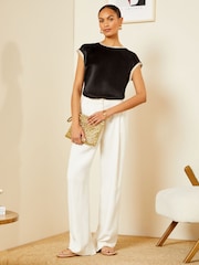 Love & Roses Black with Tipping Satin Front Jersey Back T-Shirt - Image 4 of 4
