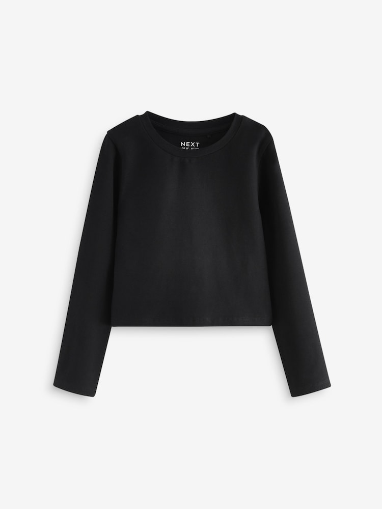 Black Long Sleeve Boxy Cropped T-Shirt (3-16yrs) - Image 2 of 5