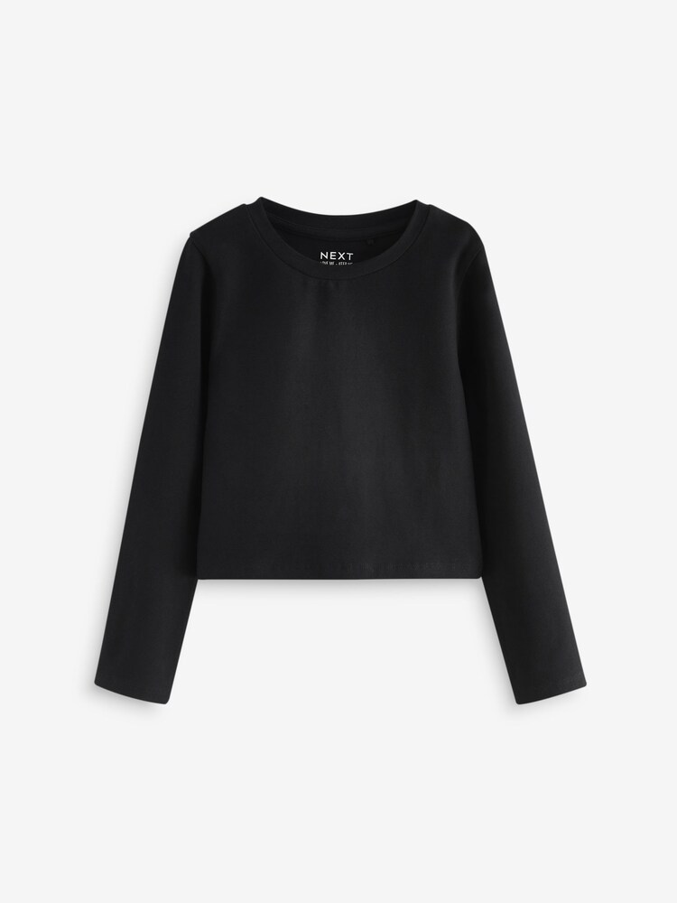 Black Long Sleeve Boxy Cropped T-Shirt (3-16yrs) - Image 2 of 5 Black Long Sleeve Boxy Cropped T-Shirt (3-16yrs) - Image 2 of 5