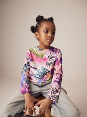 Purple Graffiti Long Sleeve Boxy Cropped T-Shirt (3-16yrs) - Image 1 of 1