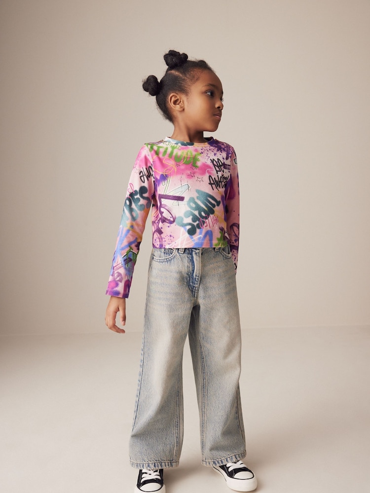 Purple Graffiti Long Sleeve Boxy Cropped T-Shirt (3-16yrs) - Image 2 of 7