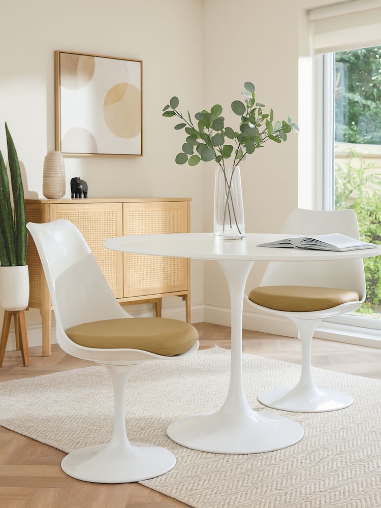 Fusion Living Set of 2 Taupe Tulip Dining Chairs with PU Cushions - Image 1 of 5 Fusion Living Set of 2 Taupe Tulip Dining Chairs with PU Cushions - Image 1 of 5