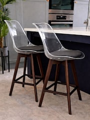 Fusion Living Dark Grey Soho Clear Plastic Bar Stool with Dark Wood Legs - Image 1 of 6