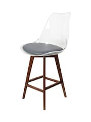 Fusion Living Dark Grey Soho Clear Plastic Bar Stool with Dark Wood Legs - Image 4 of 6