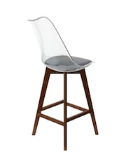 Fusion Living Dark Grey Soho Clear Plastic Bar Stool with Dark Wood Legs - Image 5 of 6