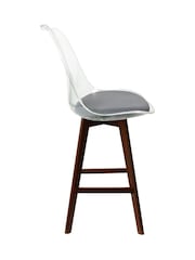 Fusion Living Dark Grey Soho Clear Plastic Bar Stool with Dark Wood Legs - Image 6 of 6