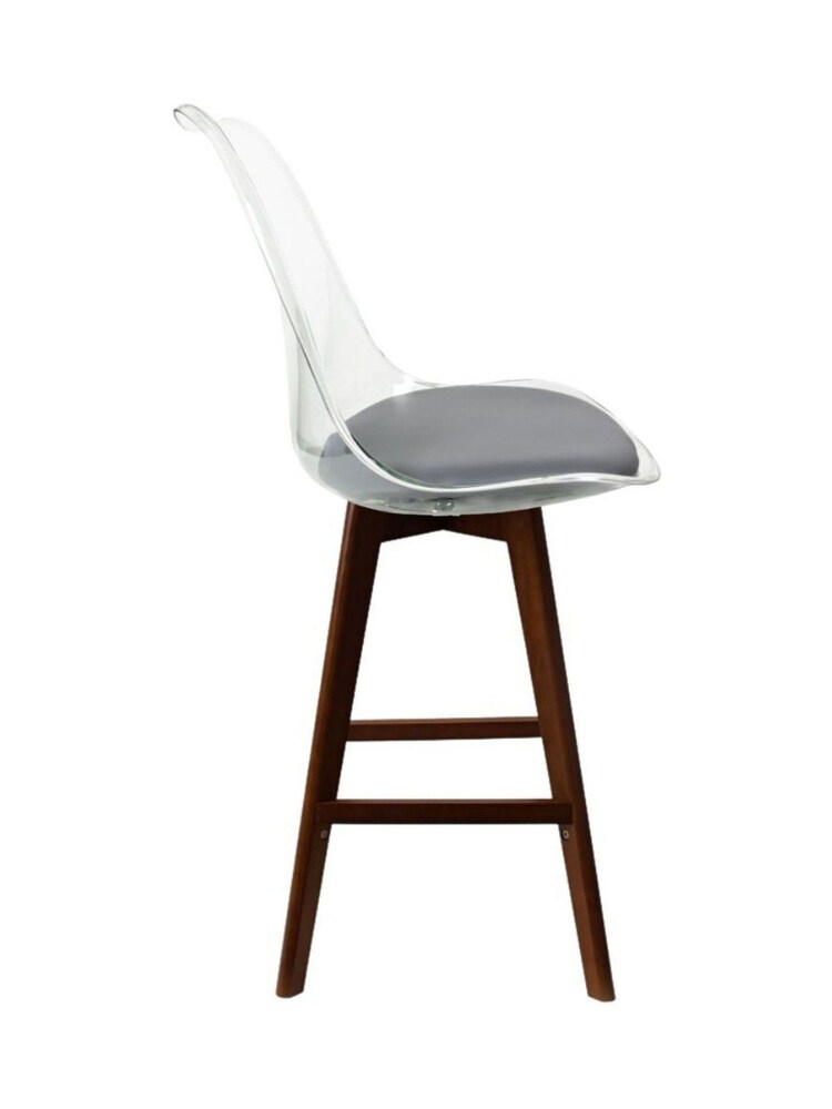 Fusion Living Dark Grey Soho Clear Plastic Bar Stool with Dark Wood Legs - Image 6 of 6