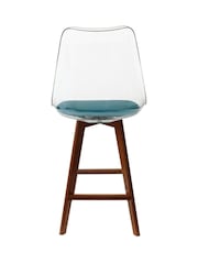 Fusion Living Teal Soho Clear Plastic Bar Stool with Dark Wood Legs - Image 3 of 5