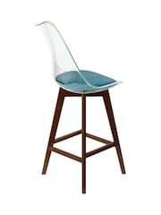 Fusion Living Teal Soho Clear Plastic Bar Stool with Dark Wood Legs - Image 4 of 5