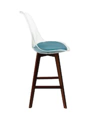 Fusion Living Teal Soho Clear Plastic Bar Stool with Dark Wood Legs - Image 5 of 5