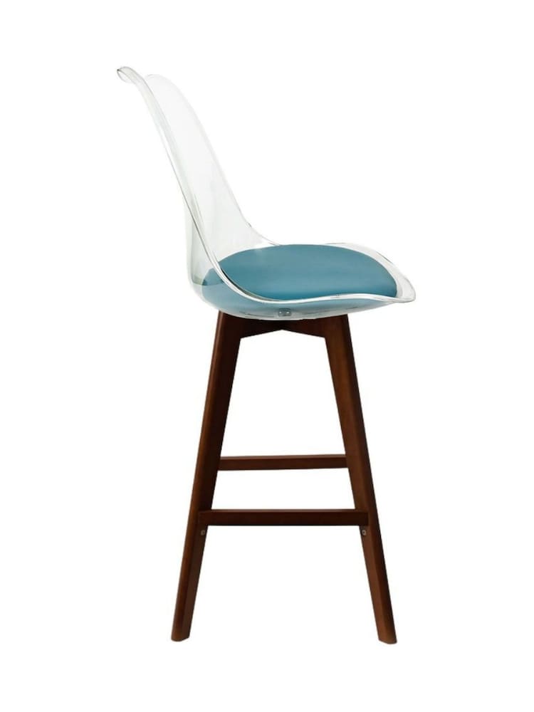 Fusion Living Teal Soho Clear Plastic Bar Stool with Dark Wood Legs - Image 5 of 5